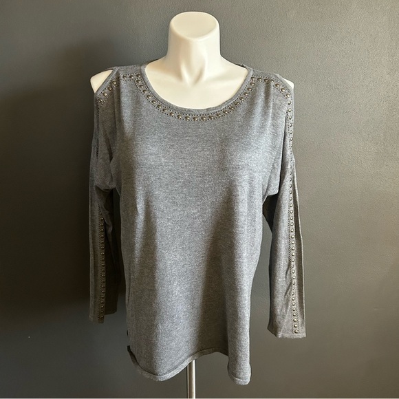 Westport Sweaters - Westport 1962 Women's Gray Shoulder Studded Sweater L